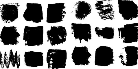 Vector dry brush stroke grunge. Black isolated on white spots. Modern distressed banner texture.