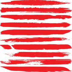Set of vector paint strokes of red color on white background