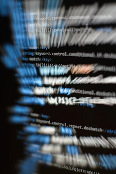 Abstract computer script code. Programming code screen of software developer. Software Programming Work Time. Code text written and created entirely by myself.