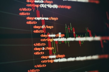 Abstract computer script code. Programming code screen of software developer. Software Programming...