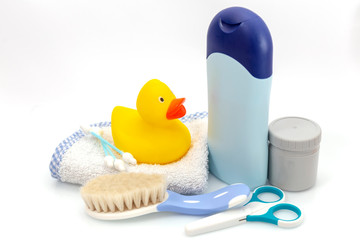 Group of things for baby bath