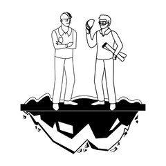 male builder constructor worker with architect boss