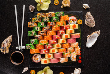 sushi on the black background