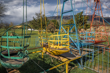 old soviet rusty metal boat swing