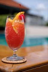 fruit punch mocktail at swimming pool