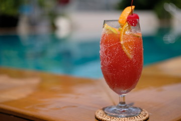 fruit punch mocktail at swimming pool