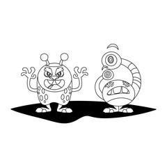 funny monsters couple comic characters monochrome