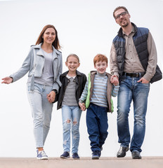 Fototapeta premium young modern family with two children .