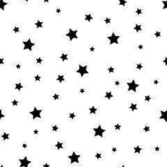 Star seamless pattern. White and black retro background. Chaotic elements. Abstract geometric shape texture. Effect of sky. Design template for wallpaper,wrapping, textile. Vector Illustration.