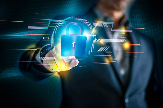 Conceptual image of business man with  data protection , online network  security technology business.