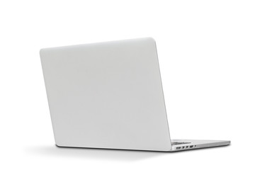 Back view Of the latest laptop Designed to be slim modren , isolated on white background.