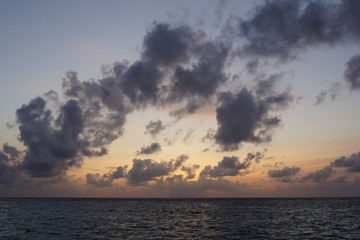 Cloudy sky in the evening over the Indian Ocean. Maldives.