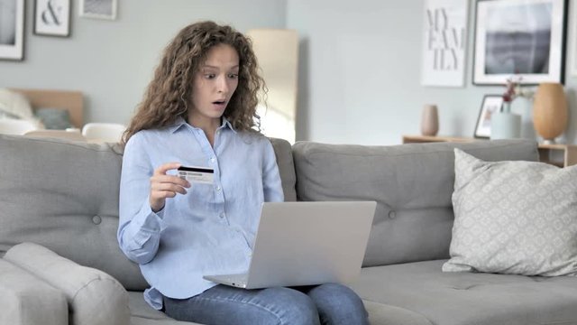 Online Shopping Failure by Curly Hair Woman, No Money in Bank
