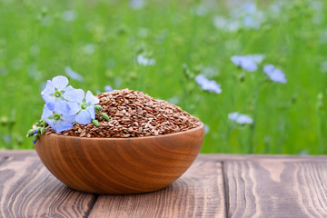 flax seeds and flowers in bowl