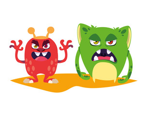 funny monsters couple comic characters colorful