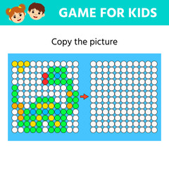 Education logic game for preschool kids. Copy the Picture. Drawing printable activity, learning symmetry for toddlers and kids
