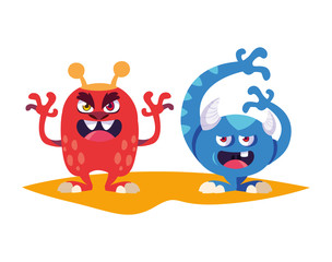 funny monsters couple comic characters colorful