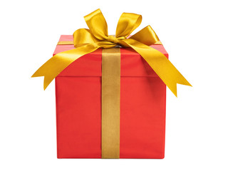 red gift box with golden bow isolated