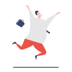 The smiling businessman jumping in the office