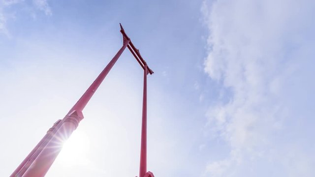 Zoom out of Giant swing landmark of bangkok city with sunlight / Sao Ching Cha landmark in Bangkok city