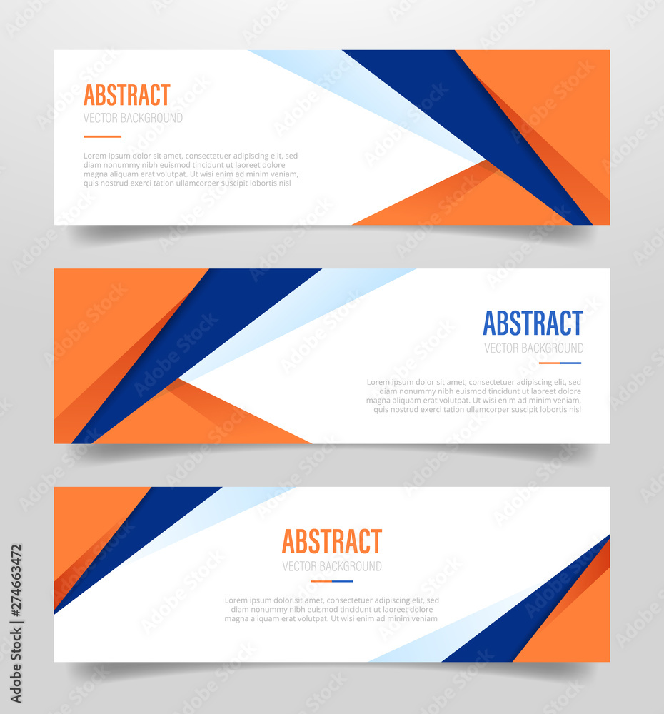 Poster abstract geometric banner with polygonal shape with orange and dark blue color with 3 three variatio