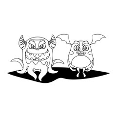 funny monsters couple comic characters monochrome