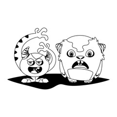 funny monsters couple comic characters monochrome