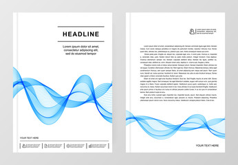 Simple Templates A4 with Blue Wave Line for Business Presentation, Publications, Blank.
