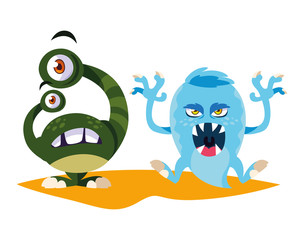 funny monsters couple comic characters colorful
