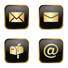 Elegant gold and black mail icon set