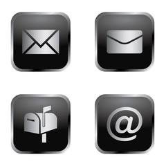 Elegant silver and black mail icon set