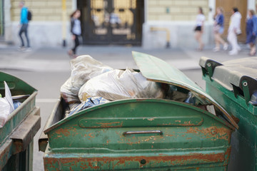 trash garbage in the city. - obrazy, fototapety, plakaty