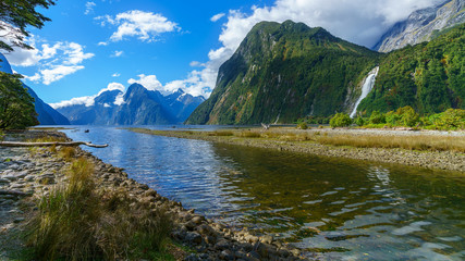 big waterfall at milford sound, fiordland, new zealand 33b