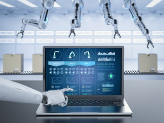 robot working with notebook