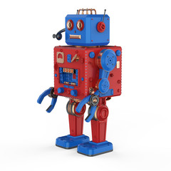 Red robot tin toy with headset