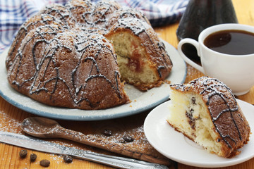 A biscuit cake with chocolate