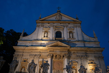 The Church of St. Peter and Paul in Krakow at night