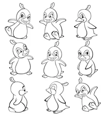 Foto op Plexiglas Vector Illustration of a Cute Cartoon Character Penguin for you Design and Computer Game. Coloring Book Outline Set  © liusa