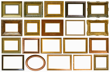 gold antique picture frame isolated on white background