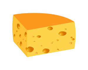 A piece of yellow cheese on a white background, bright and beautiful, vector