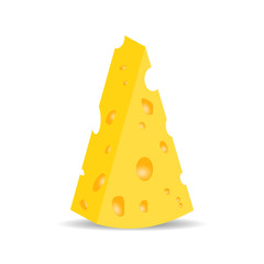 A piece of yellow cheese on a white background, bright and beautiful, vector