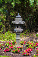 Stone lantern (Katsura lantern) in Japanese garden