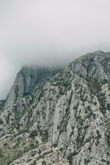 Panoramic views of the mountains in Europe. Mountains and rocks in the Bay of Kotor, Montenegro.