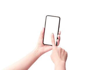 Woman hand holding the black smartphone