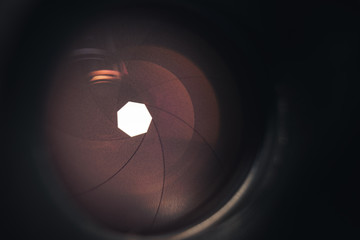 Close up Beautiful Camera Lens background. Macro view.