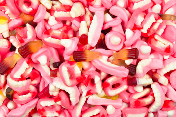 Assorted gummy candies. Top view. Jelly  sweets.