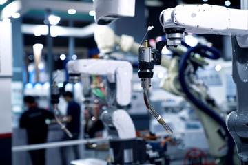 automation machine and detail close up in machine automatic with robotic automation technology for technology production factory