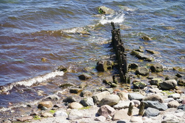 Alter hölzerner Wellenbrecher an der Ostsee (Lübecker Bucht)