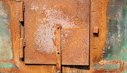 Colored rusty metal sheet. Old grunge metal texture or background, industrial texture for abstract Background