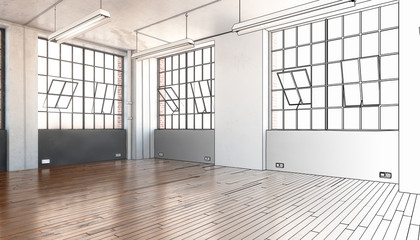 Empty Industrial Office Area (Project) - 3d illustration
